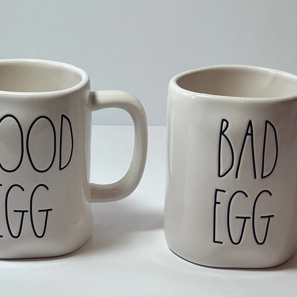 2 Rae Dunn Mugs Good Egg + Bad‎ Egg Mugs Large